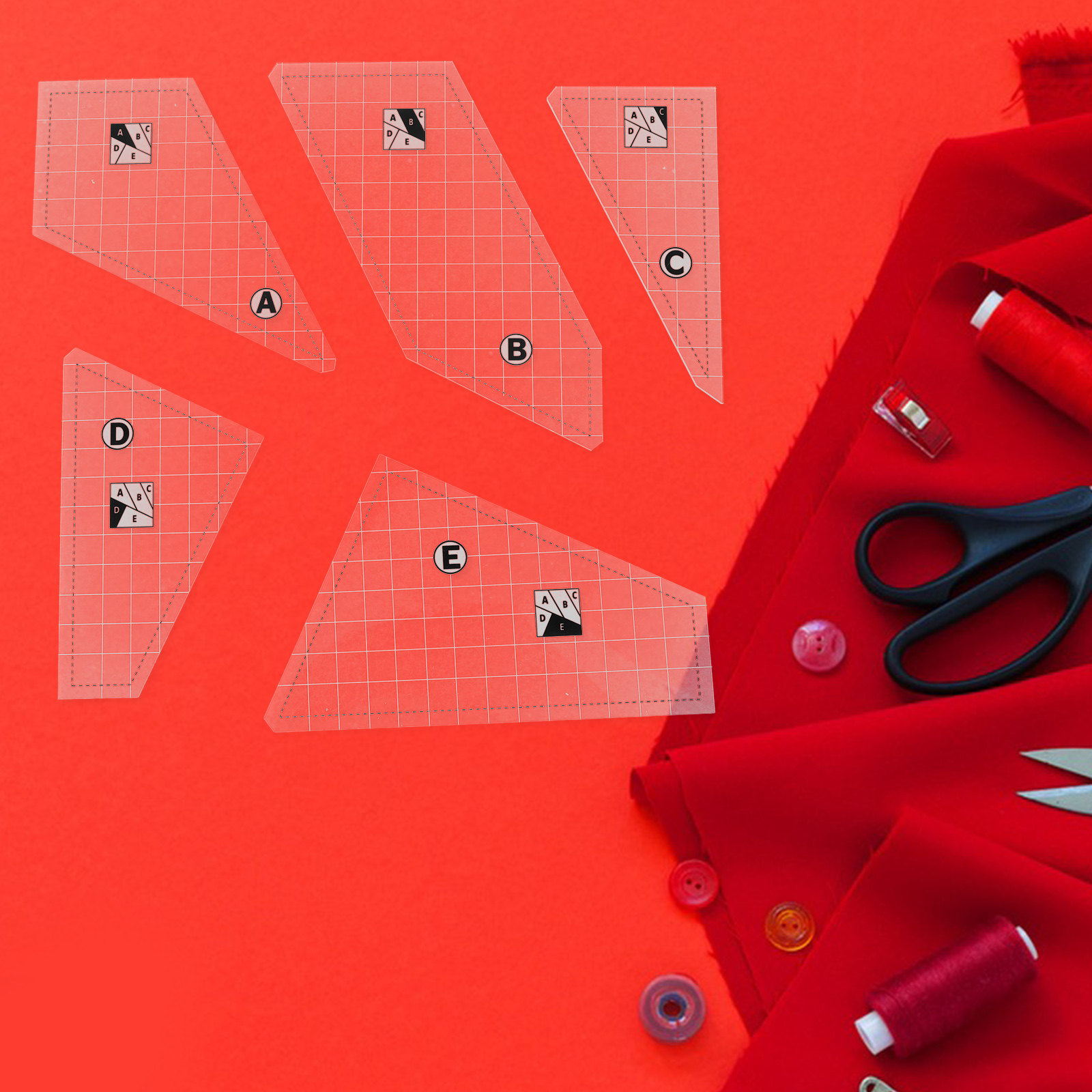 5-delige quilt sjabloonset, ac - Sewing Gauge Ruler recensie en prijs